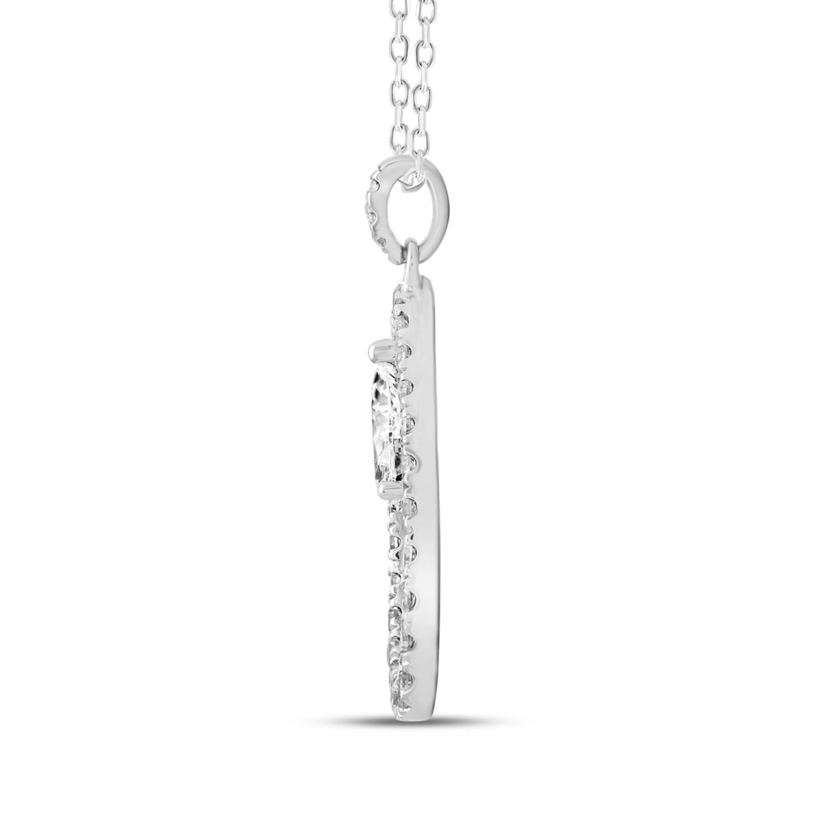 14K WHITE GOLD 1.00CT ROUND/PEAR DIAMOND LADIES PENDANT WITH CHAIN