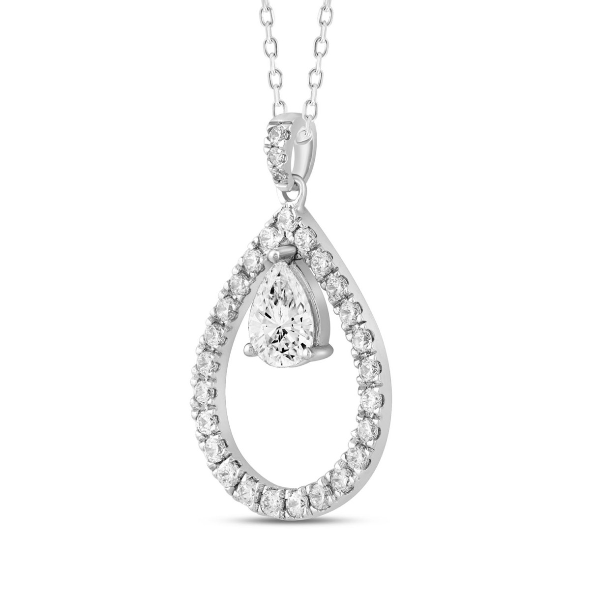 14K WHITE GOLD 1.00CT ROUND/PEAR DIAMOND LADIES PENDANT WITH CHAIN