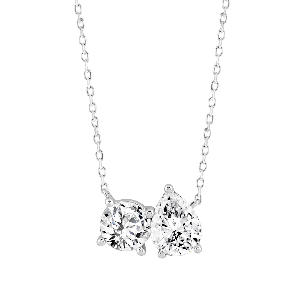 LADIES NECKLACE 1 1/2CT ROUND/PEAR DIAMOND 14K WHITE GOLD