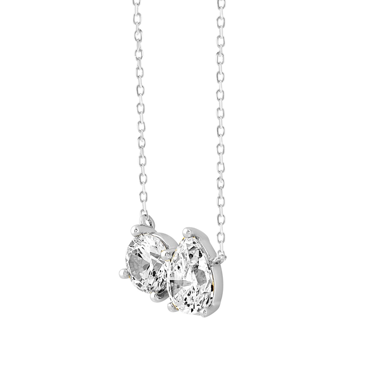 LADIES NECKLACE 1 1/2CT ROUND/PEAR DIAMOND 14K WHITE GOLD