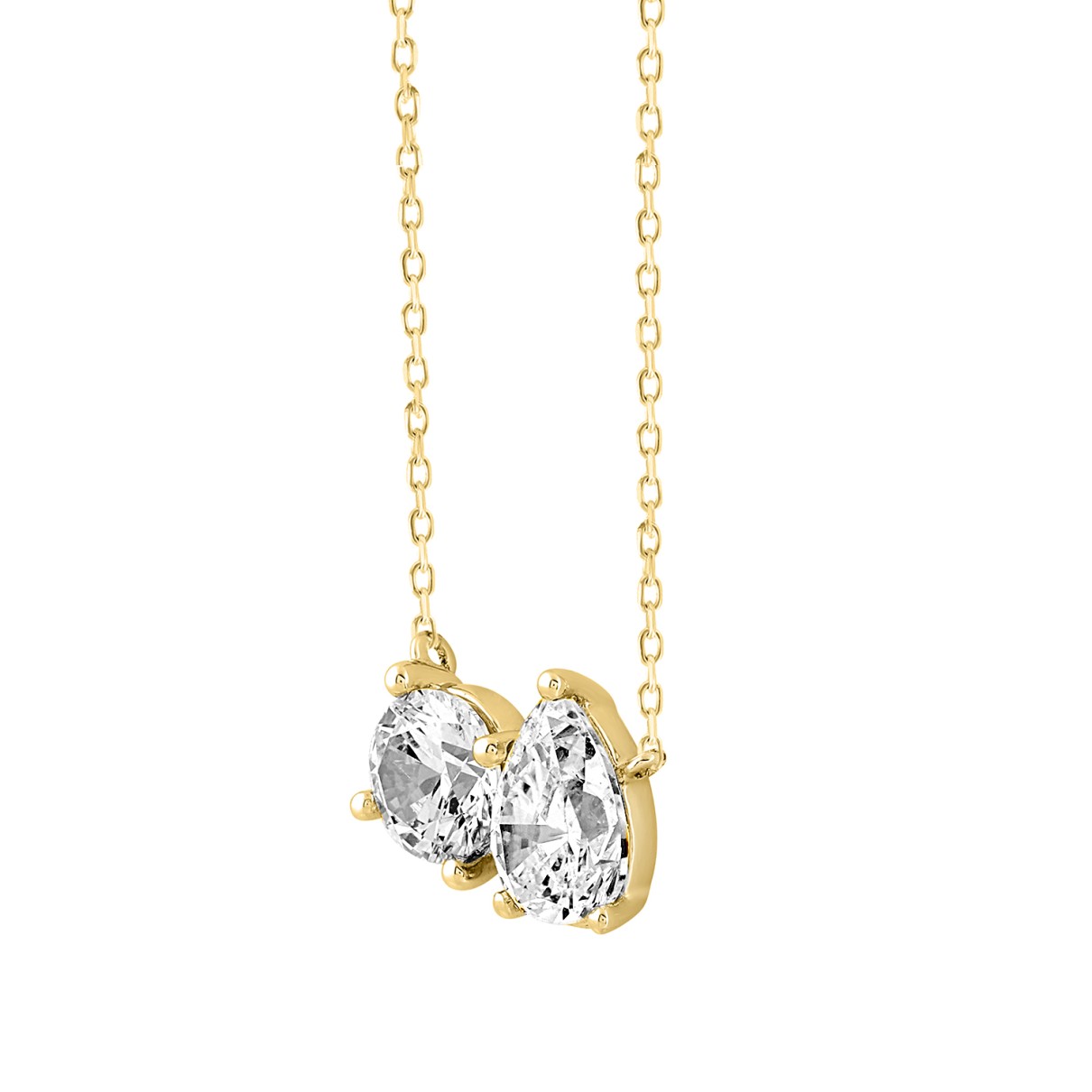 LADIES NECKLACE 1 1/2CT ROUND/PEAR DIAMOND 14K YELLOW GOLD