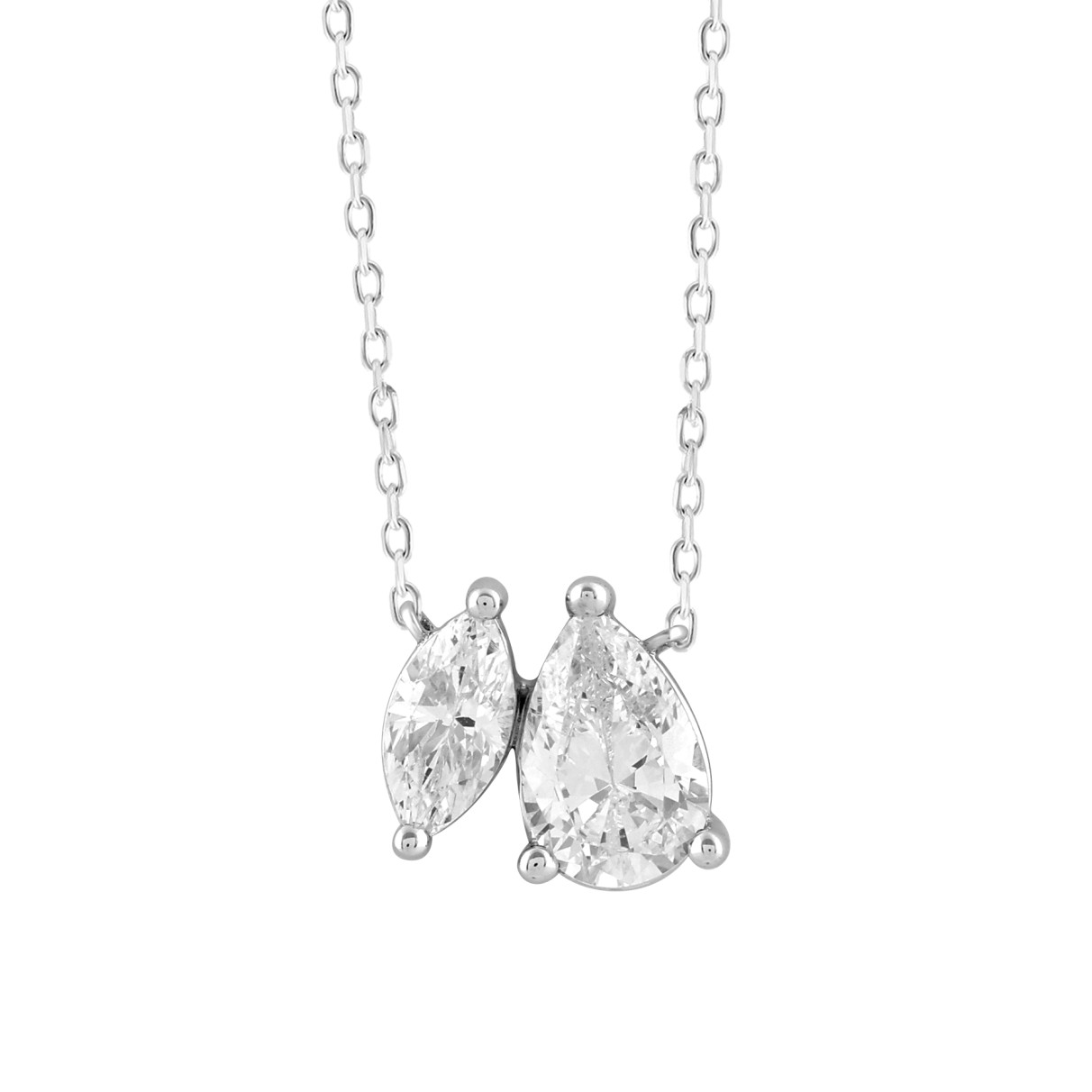 LADIES NECKLACE 1 1/2CT PEAR/MARQUISE DIAMOND 14K WHITE GOLD