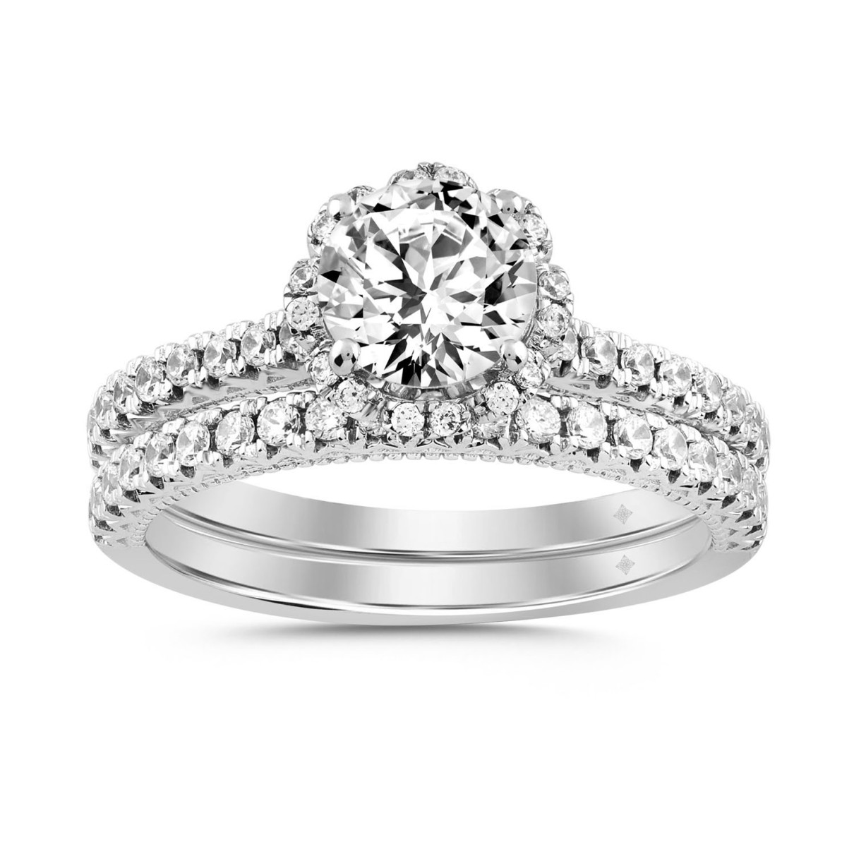 LADIES BRIDAL SET 1 1/2CT ROUND DIAMOND 14K WHITE ...