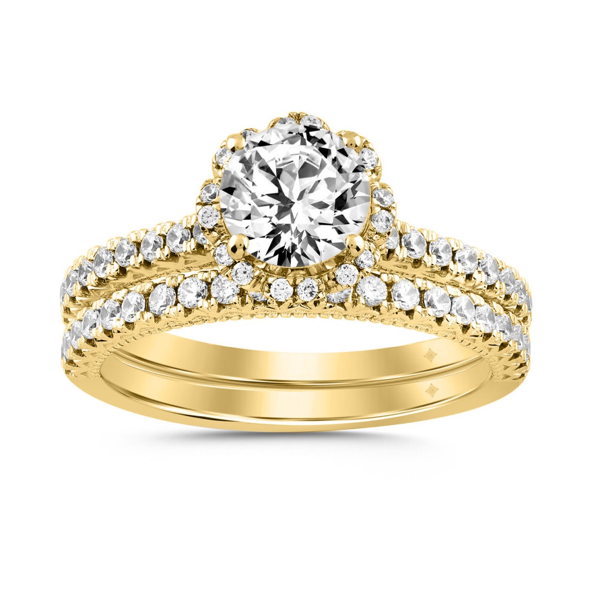 LADIES BRIDAL SET 1 1/2CT ROUND DIAMOND 14K YELLOW GOLD