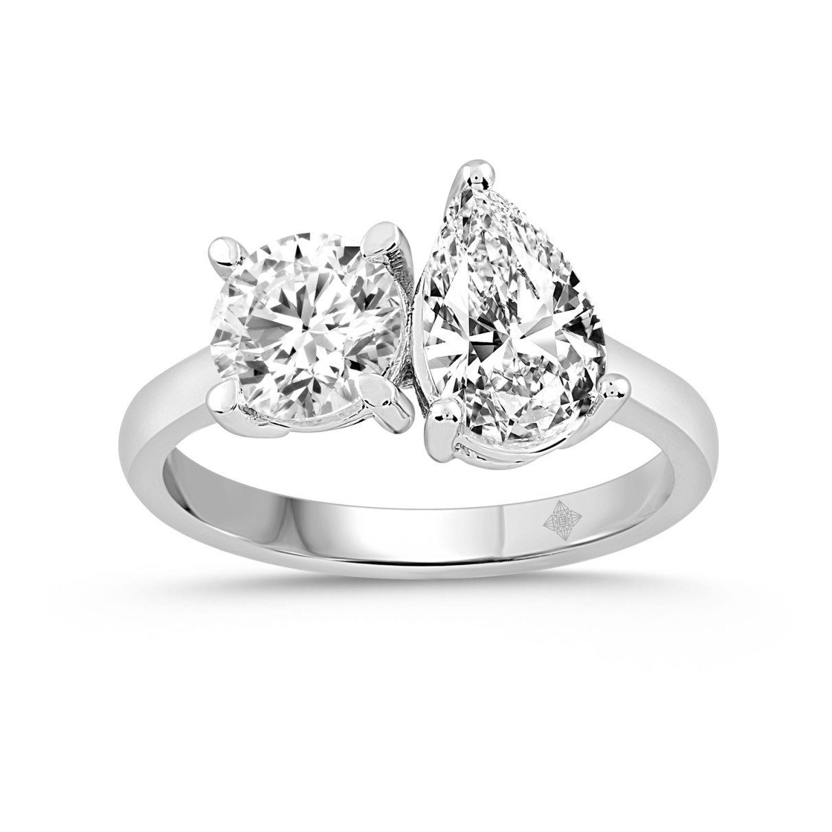 LADIES RING 2CT ROUND/PEAR DIAMOND 14K WHITE GOLD