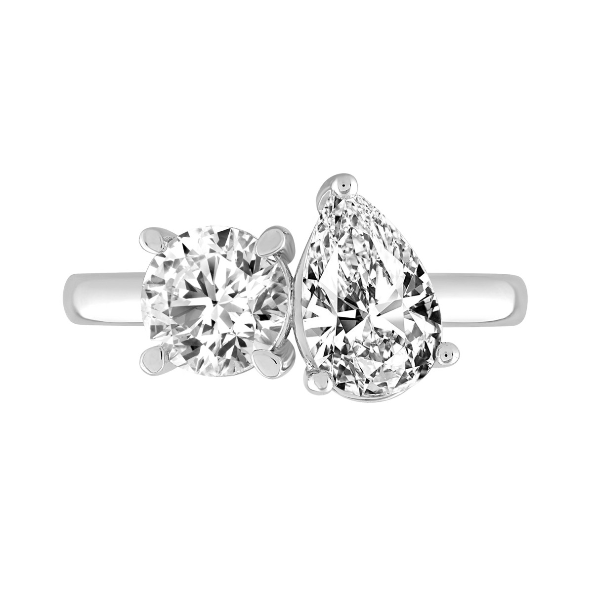 LADIES RING 2CT ROUND/PEAR DIAMOND 14K WHITE GOLD