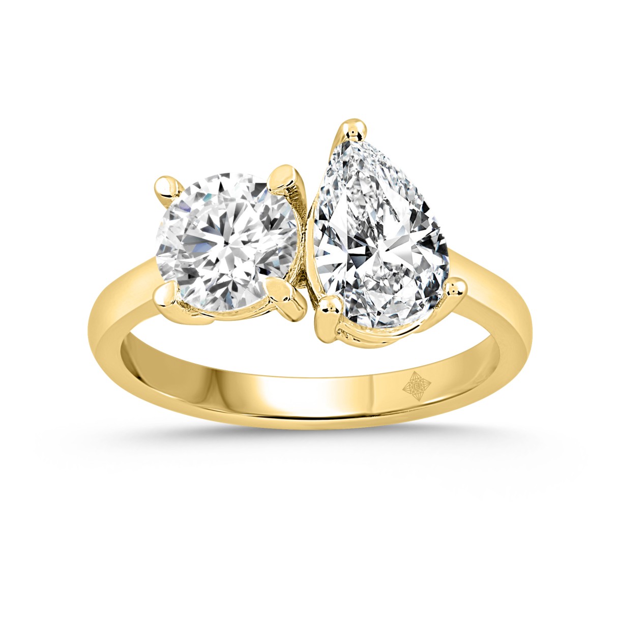 LADIES RING 2CT ROUND/PEAR DIAMOND 14K YELLOW GOLD