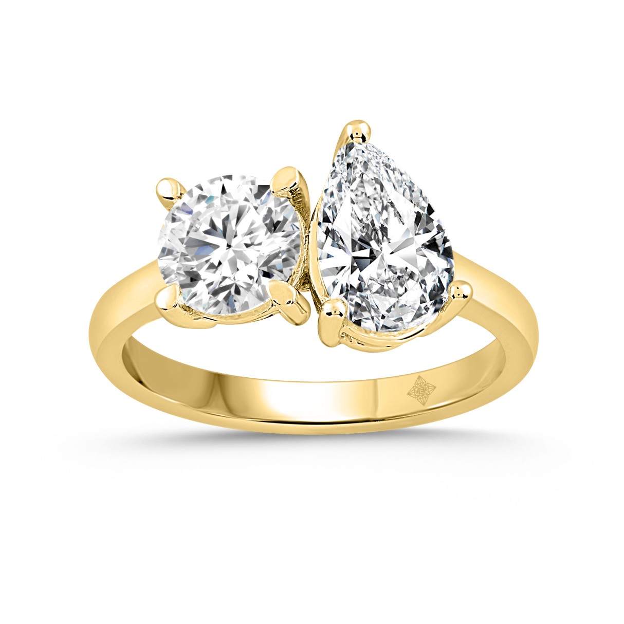 LADIES RING 2CT ROUND/PEAR DIAMOND 14K YELLOW GOLD...