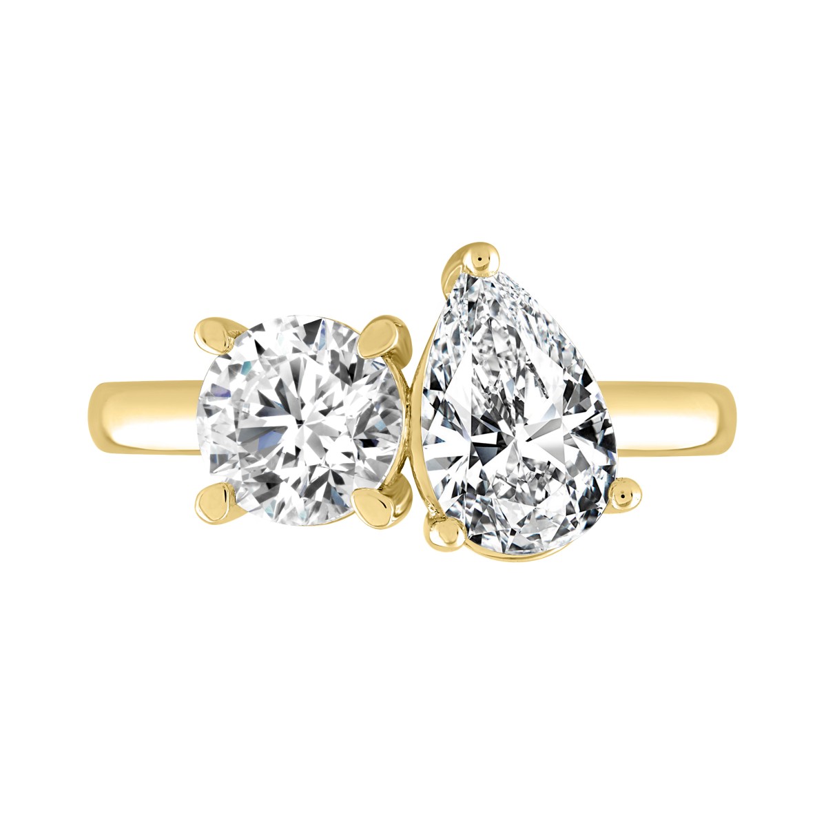 LADIES RING 2CT ROUND/PEAR DIAMOND 14K YELLOW GOLD