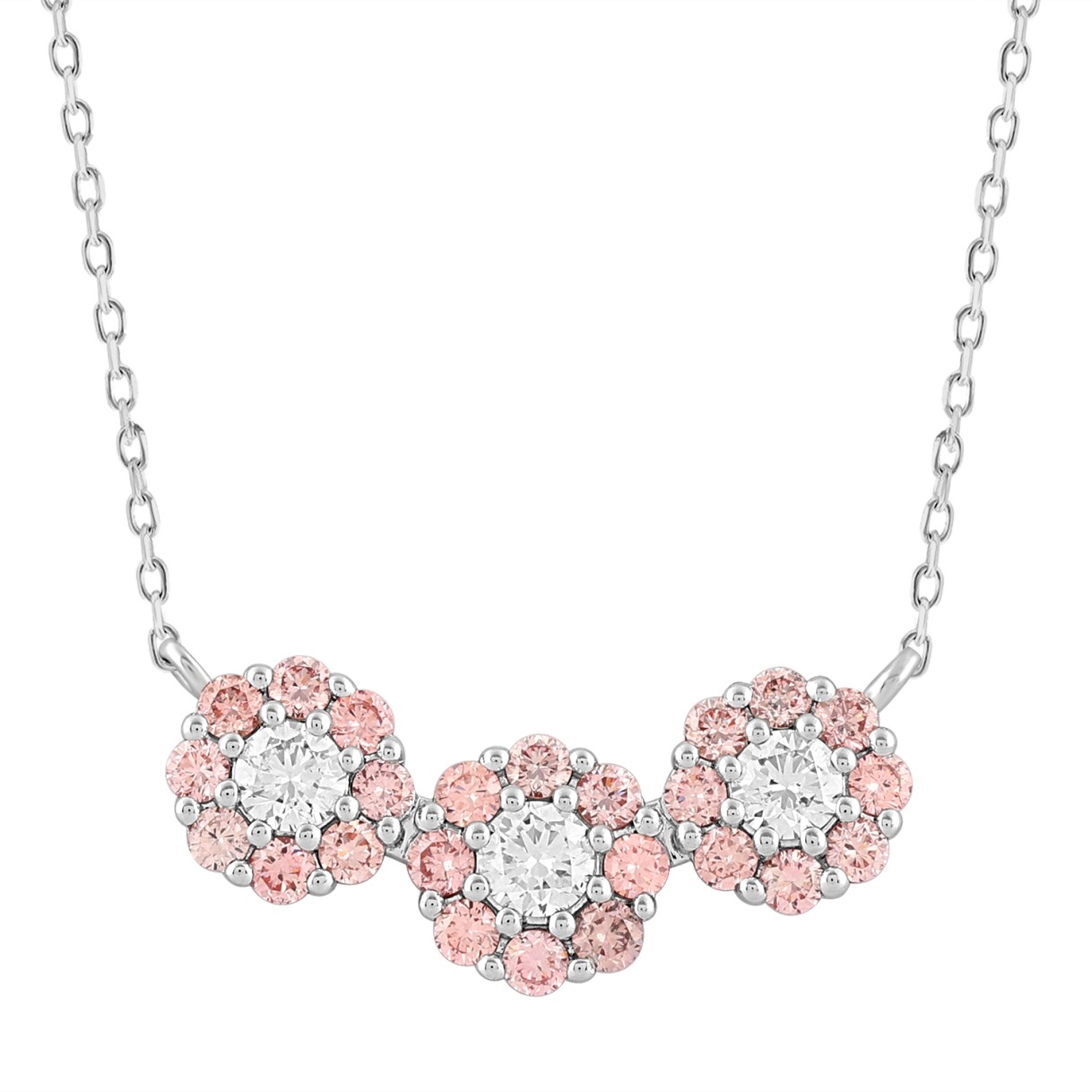 ETERNAL BLUSH COLLECTION LADIES NECKLACE 1CT ROUND DIAMOND 14K WHITE GOLD (CENTER STONE PINK ROUND DIAMOND 5/8CT)