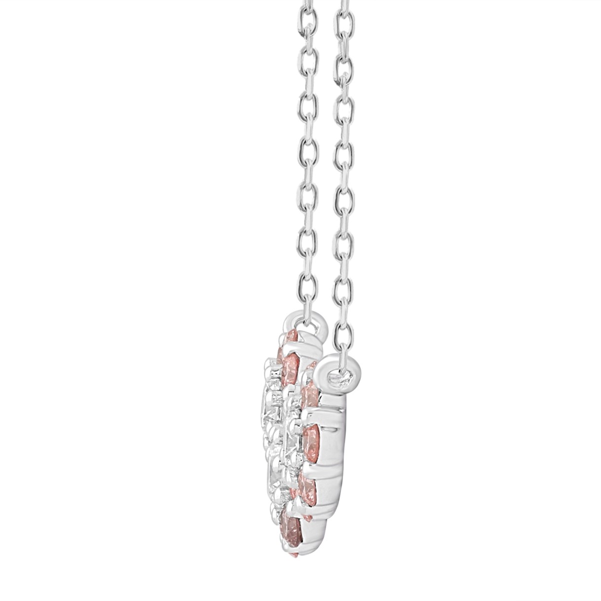 ETERNAL BLUSH COLLECTION LADIES NECKLACE 1CT ROUND DIAMOND 14K WHITE GOLD (CENTER STONE PINK ROUND DIAMOND 5/8CT)