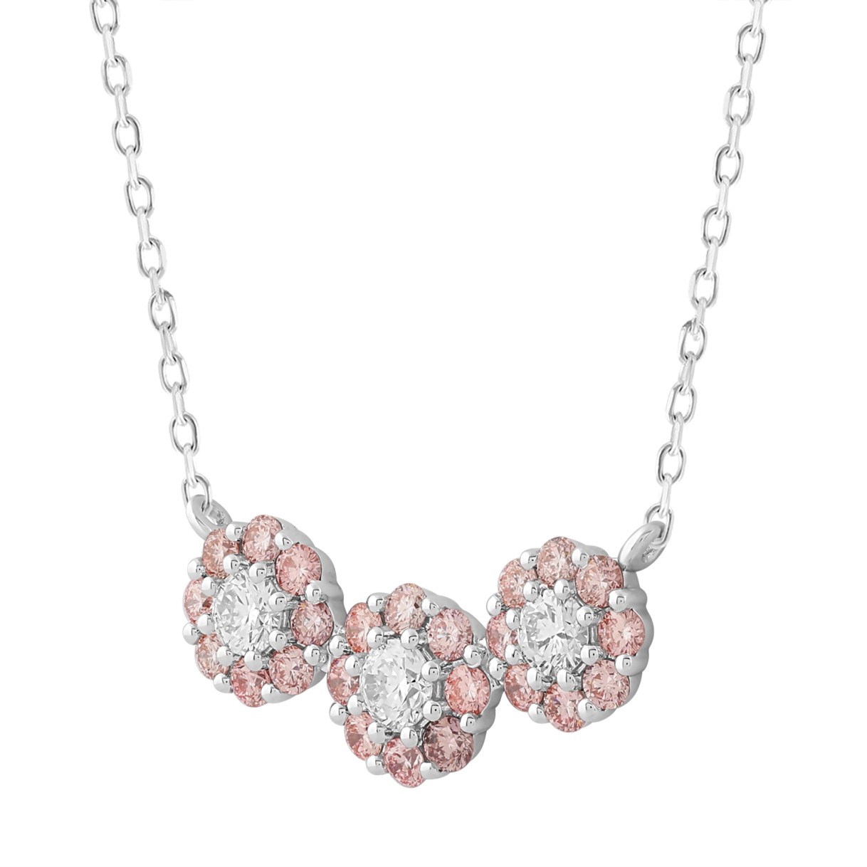 ETERNAL BLUSH COLLECTION LADIES NECKLACE 1CT ROUND DIAMOND 14K WHITE GOLD (CENTER STONE PINK ROUND DIAMOND 5/8CT)