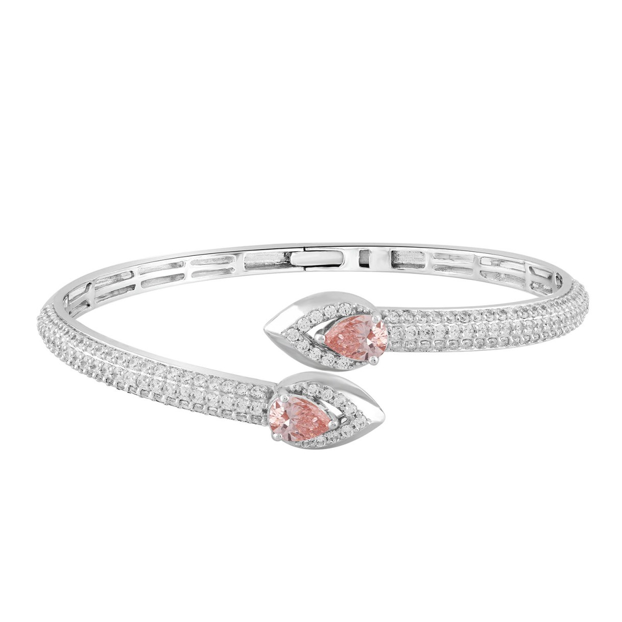 ETERNAL BLUSH COLLECTION LADIES BANGLE 3CT ROUND/PEAR DIAMOND 14K WHITE GOLD (CENTER STONE PINK PEAR DIAMOND 1/2CT)