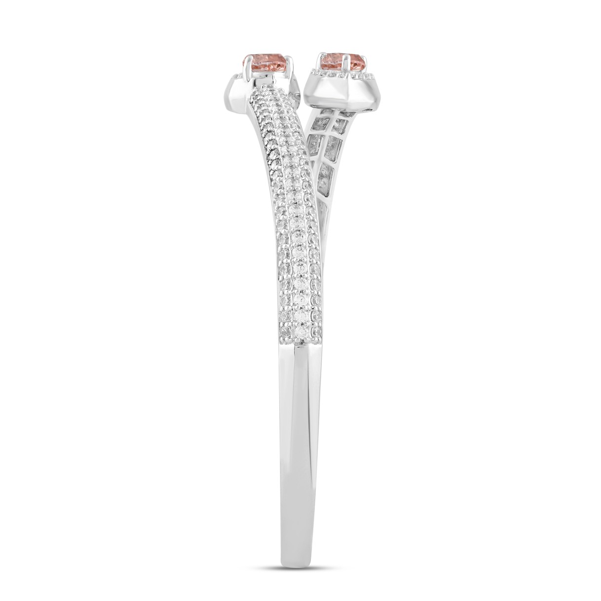 ETERNAL BLUSH COLLECTION LADIES BANGLE 3CT ROUND/PEAR DIAMOND 14K WHITE GOLD (CENTER STONE PINK PEAR DIAMOND 1/2CT)