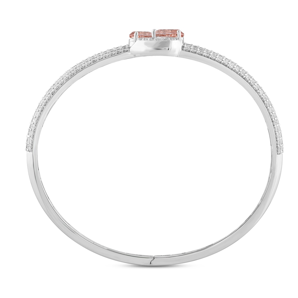 ETERNAL BLUSH COLLECTION LADIES BANGLE 3CT ROUND/PEAR DIAMOND 14K WHITE GOLD (CENTER STONE PINK PEAR DIAMOND 1/2CT)