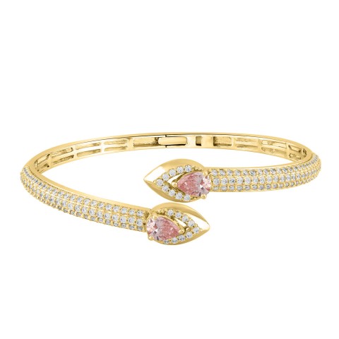 LADIES BANGLE 3CT ROUND/PEAR DIAMOND 14K YELLOW GOLD (CENTER STONE PEAR DIAMOND 1/2CT )