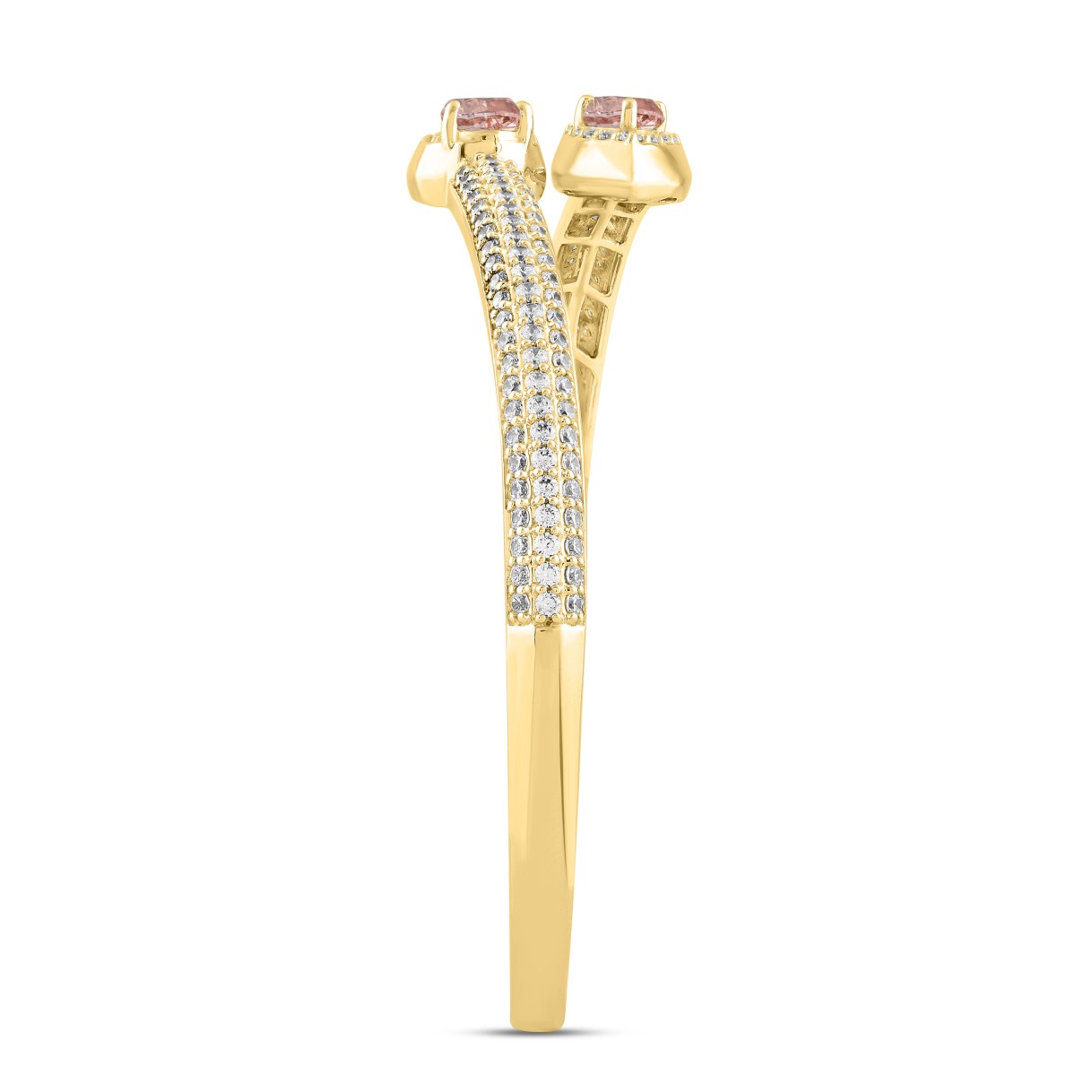 ETERNAL BLUSH COLLECTION LADIES BANGLE 3CT ROUND/PEAR DIAMOND 14K YELLOW GOLD (CENTER STONE PINK PEAR DIAMOND 1/2CT)