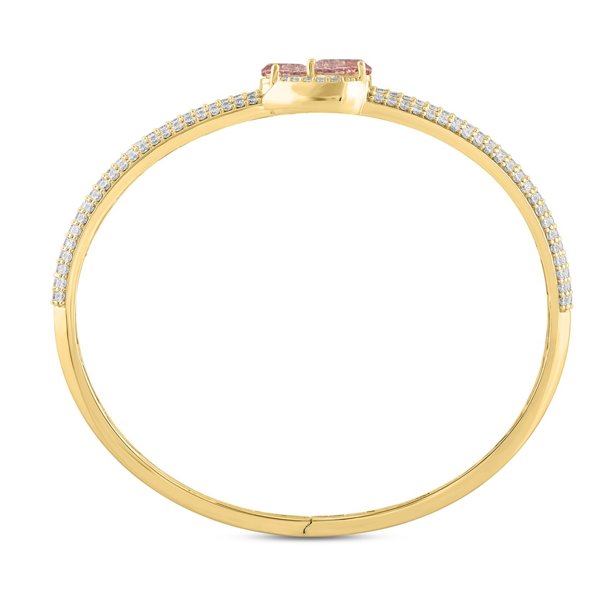 ETERNAL BLUSH COLLECTION LADIES BANGLE 3CT ROUND/PEAR DIAMOND 14K YELLOW GOLD (CENTER STONE PINK PEAR DIAMOND 1/2CT)