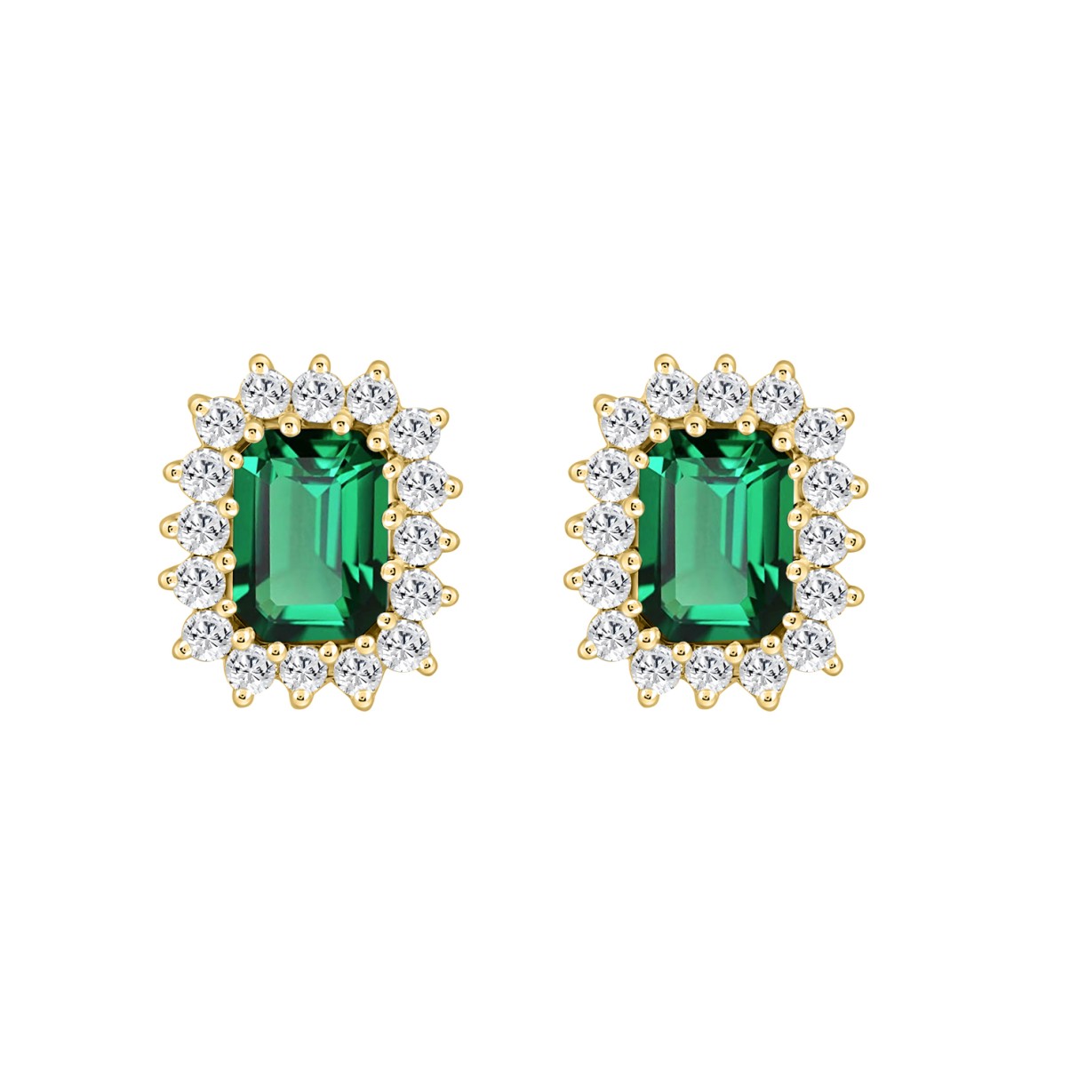 14K YELLOW GOLD 2 5/8CT ROUND/EMERALD DIAMOND LADIES EARRING (CENTER STONE EMERALD DIAMOND 2CT)