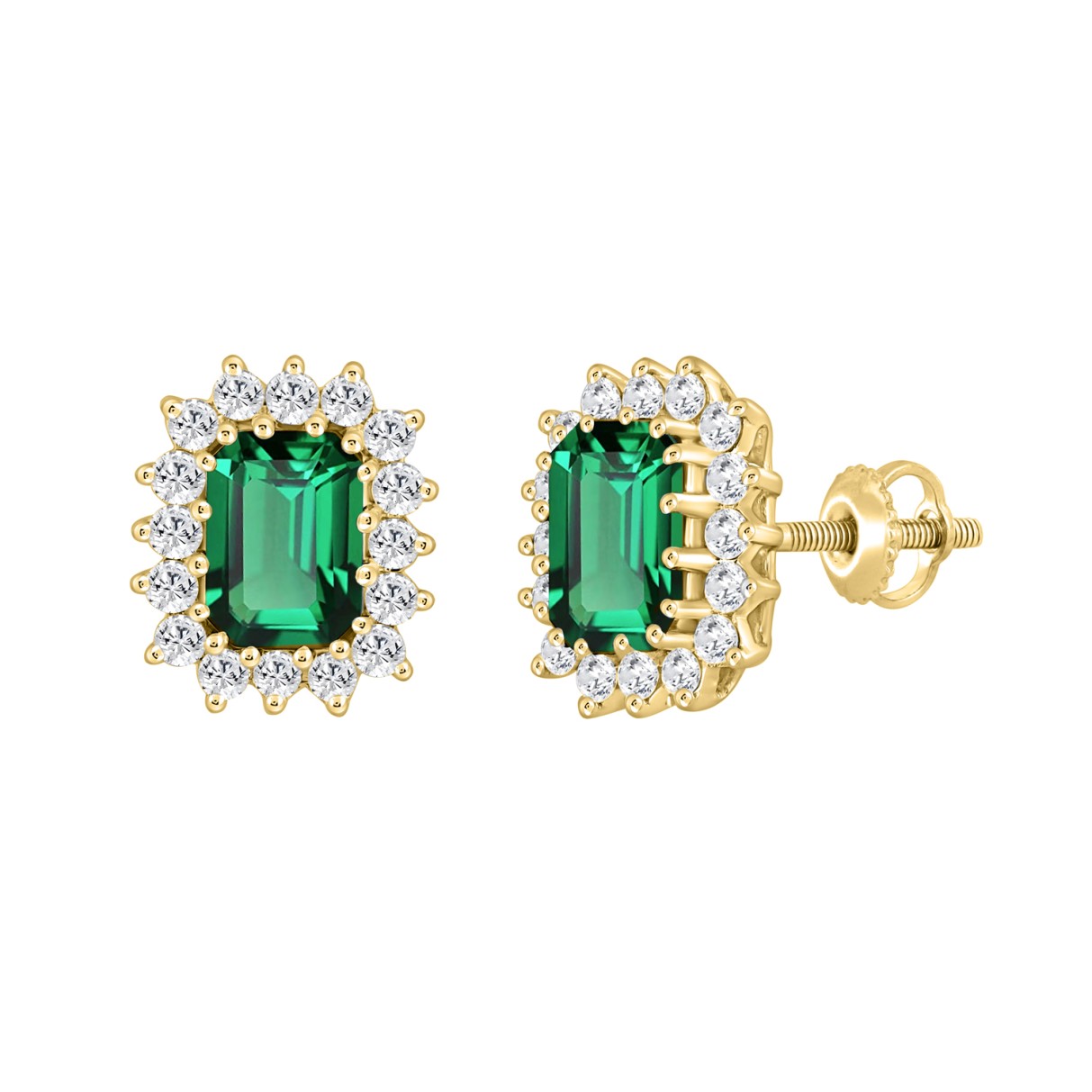 14K YELLOW GOLD 2 5/8CT ROUND/EMERALD DIAMOND LADIES EARRING (CENTER STONE EMERALD DIAMOND 2CT)