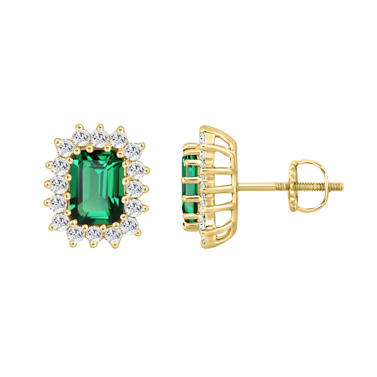 14K YELLOW GOLD 2 5/8CT ROUND/EMERALD DIAMOND LADIES EARRING (CENTER STONE EMERALD DIAMOND 2CT)