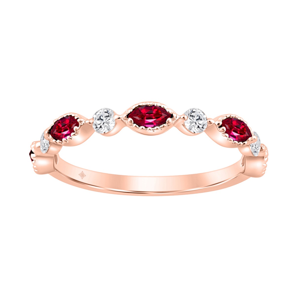 14K ROSE GOLD 3/4CT ROUND/MARQUISE RUBY DIAMOND LADIES RING (CENTER STONE MARQUISE DIAMOND 1/2CT)