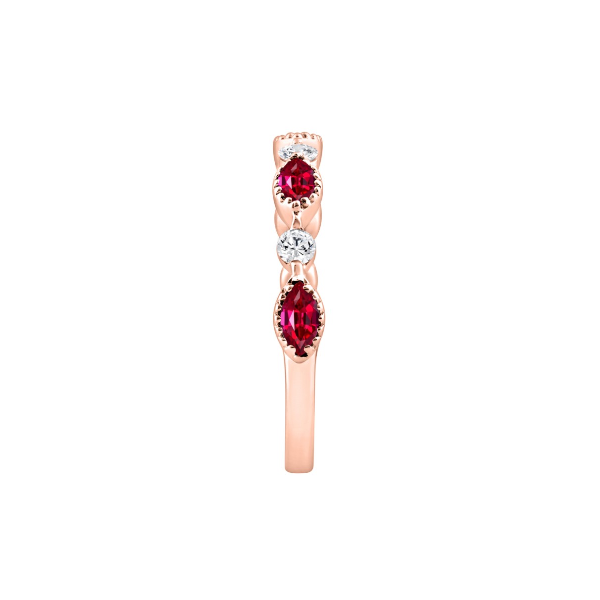 14K ROSE GOLD 3/4CT ROUND/MARQUISE RUBY DIAMOND LADIES RING (CENTER STONE MARQUISE DIAMOND 1/2CT)