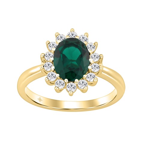 LADIES RING 2 1/5CT ROUND/GREEN EMERALD OVAL DIAMOND 14K YELLOW GOLD (CENTER STONE GREEN EMERALD OVAL DIAMOND 1 7/8CT )