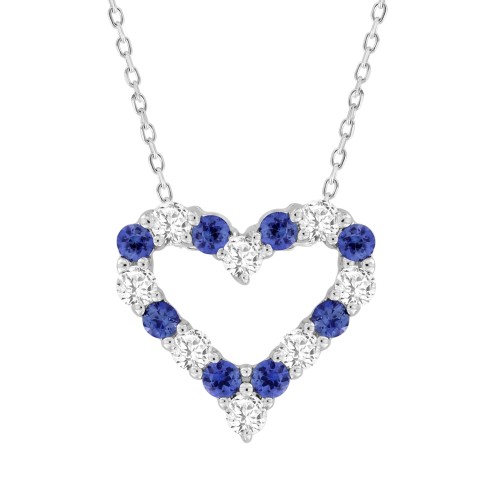 LADIES PENDANT 3/4CT ROUND/BLUE SAPHIRE DIAMOND 14K WHITE GOLD 