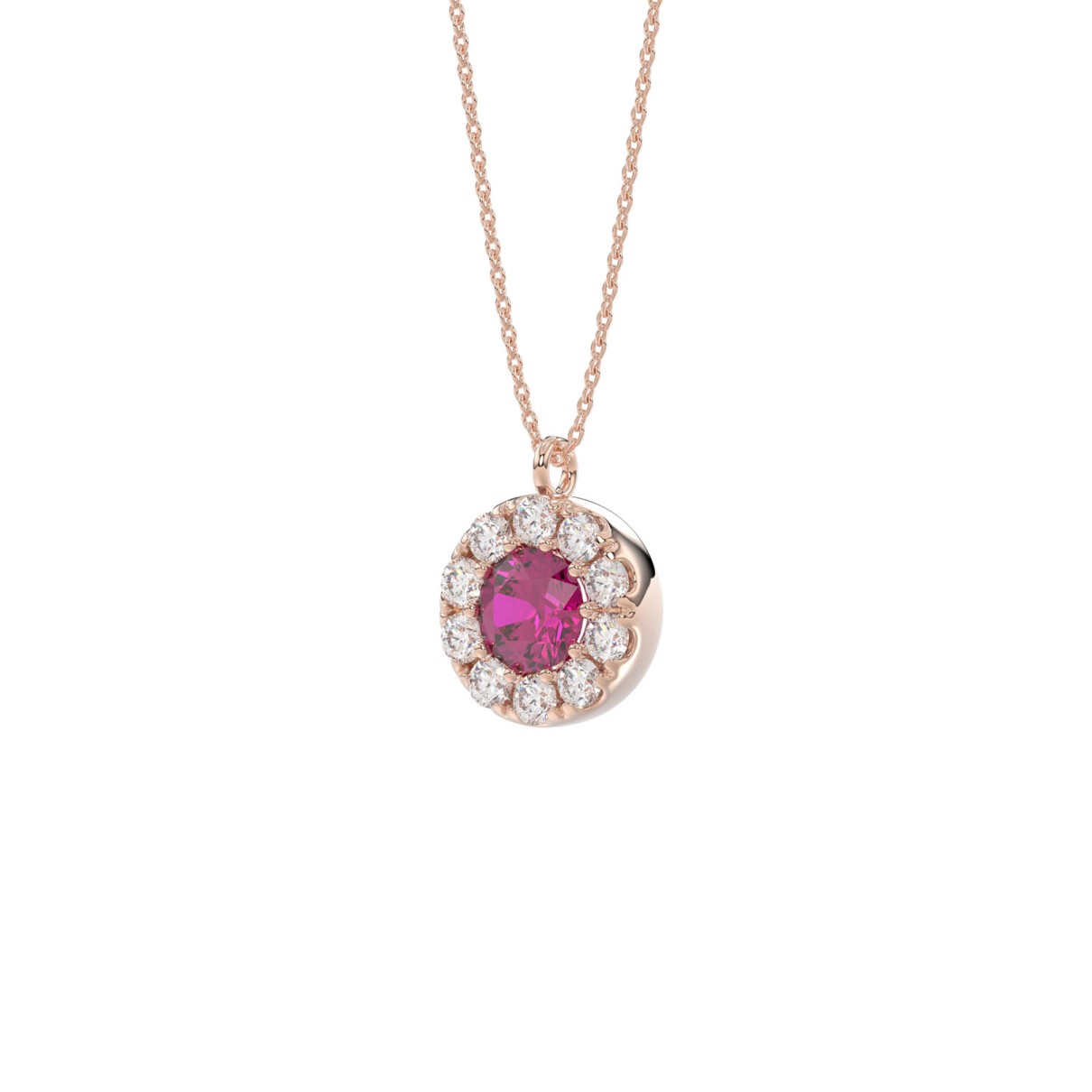 LADIES PENDANT 1/4CT ROUND/RUBY DIAMOND 14K ROSE GOLD (CENTER STONE ROUND DIAMOND 5/8CT )