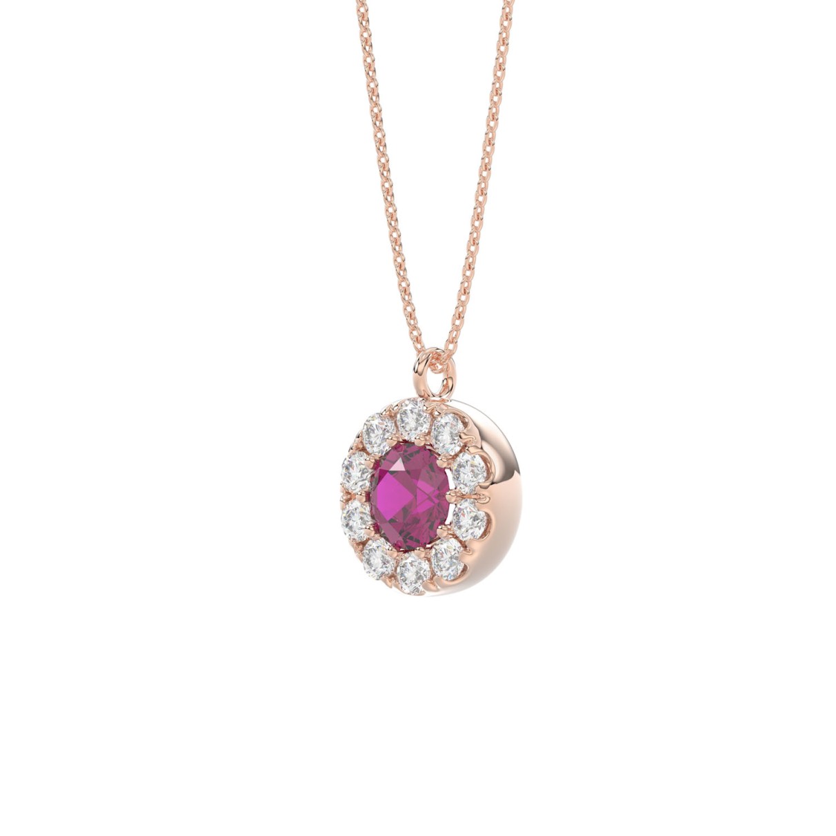 LADIES PENDANT 1/4CT ROUND/RUBY DIAMOND 14K ROSE GOLD (CENTER STONE ROUND DIAMOND 5/8CT )