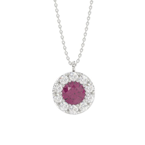 14K WHITE GOLD 1.00CT ROUND/ROUND RUBY DIAMOND LADIES PENDANT (CENTER STONE ROUND RUBY DIAMOND 5/8CT)