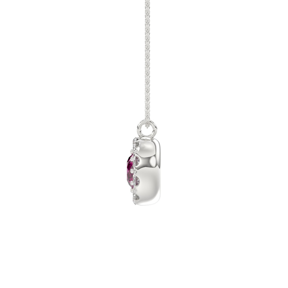 14K WHITE GOLD 1.00CT ROUND/ROUND RUBY DIAMOND LADIES PENDANT (CENTER STONE ROUND RUBY DIAMOND 5/8CT)