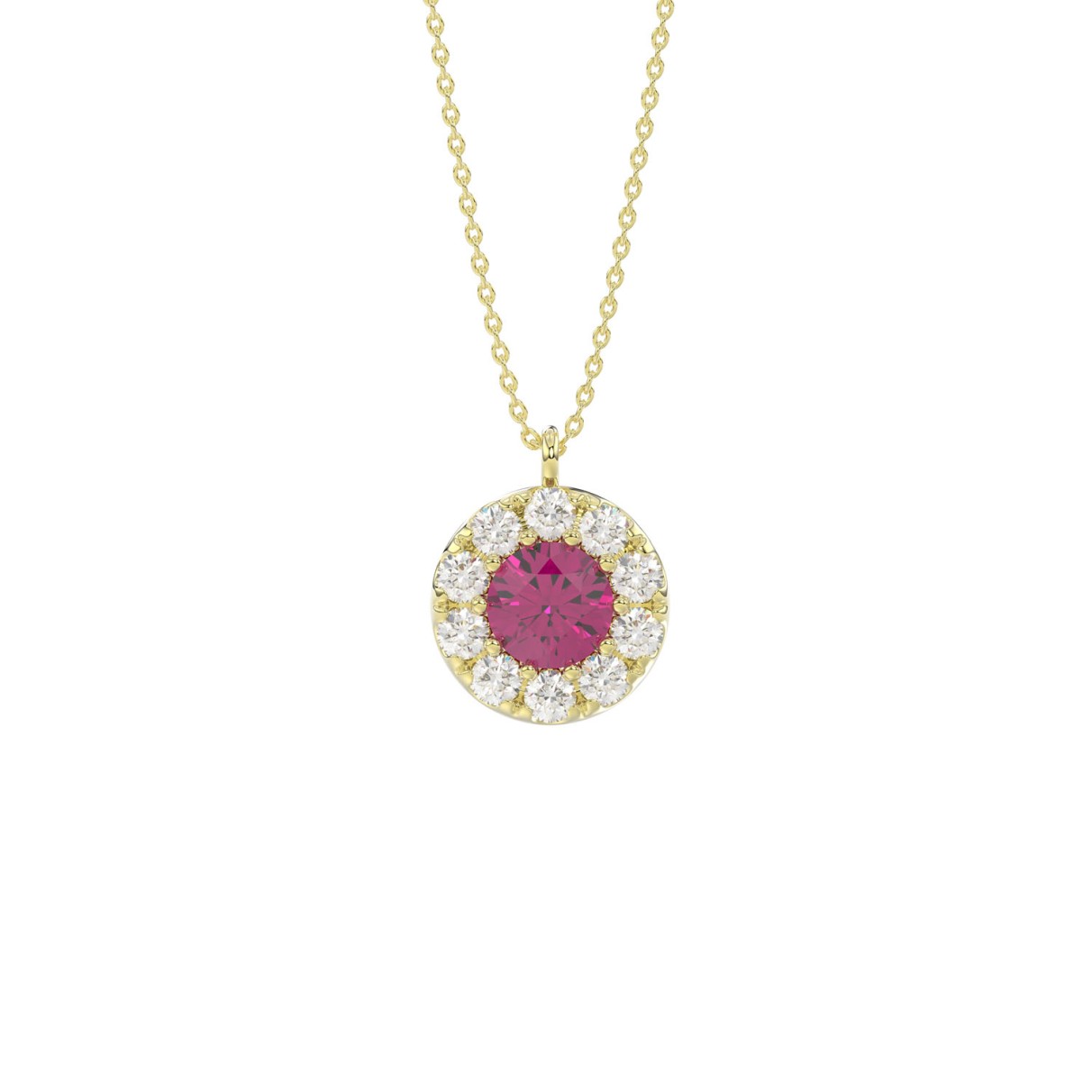 LADIES PENDANT 1/4CT ROUND/RUBY DIAMOND 14K YELLOW...