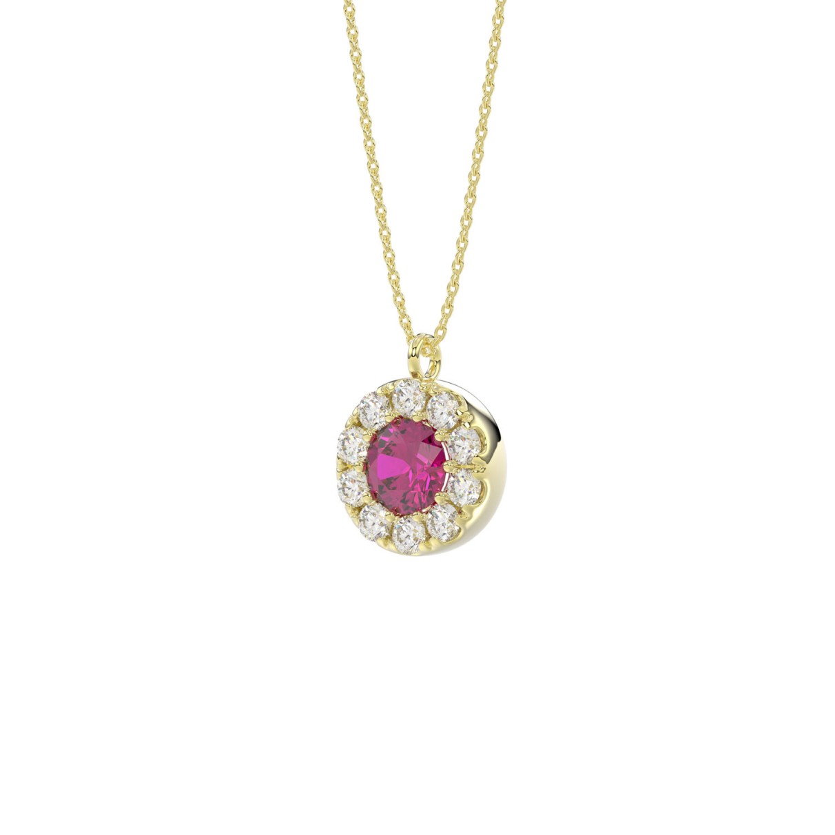 LADIES PENDANT 1/4CT ROUND/RUBY DIAMOND 14K YELLOW GOLD (CENTER STONE ROUND RUBY DIAMOND 5/8CT )