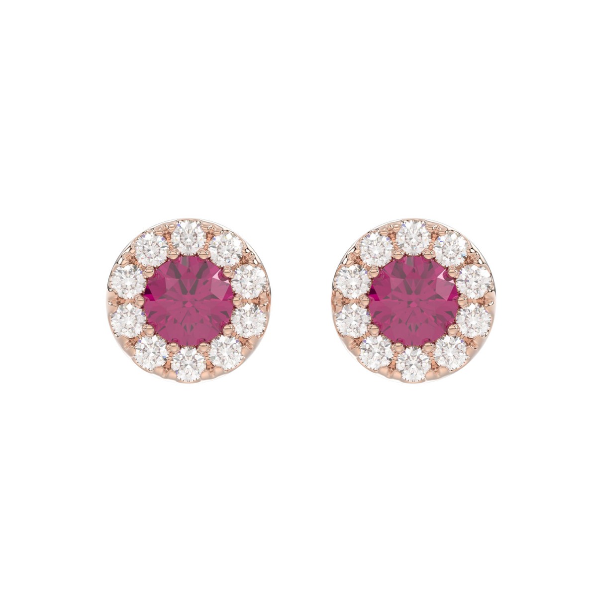 LADIES EARRINGS 5/8CT ROUND/RUBY DIAMOND 14K ROSE GOLD 