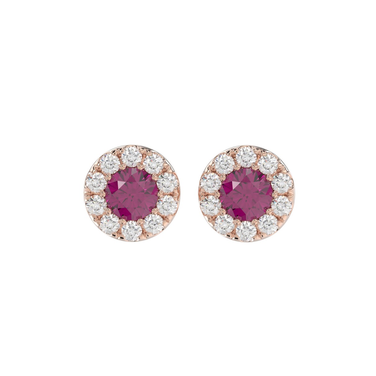 LADIES EARRINGS 5/8CT ROUND/RUBY DIAMOND 14K ROSE ...