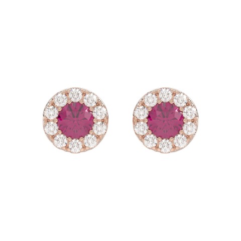 LADIES EARRINGS 5/8CT ROUND/RUBY DIAMOND 14K ROSE GOLD 