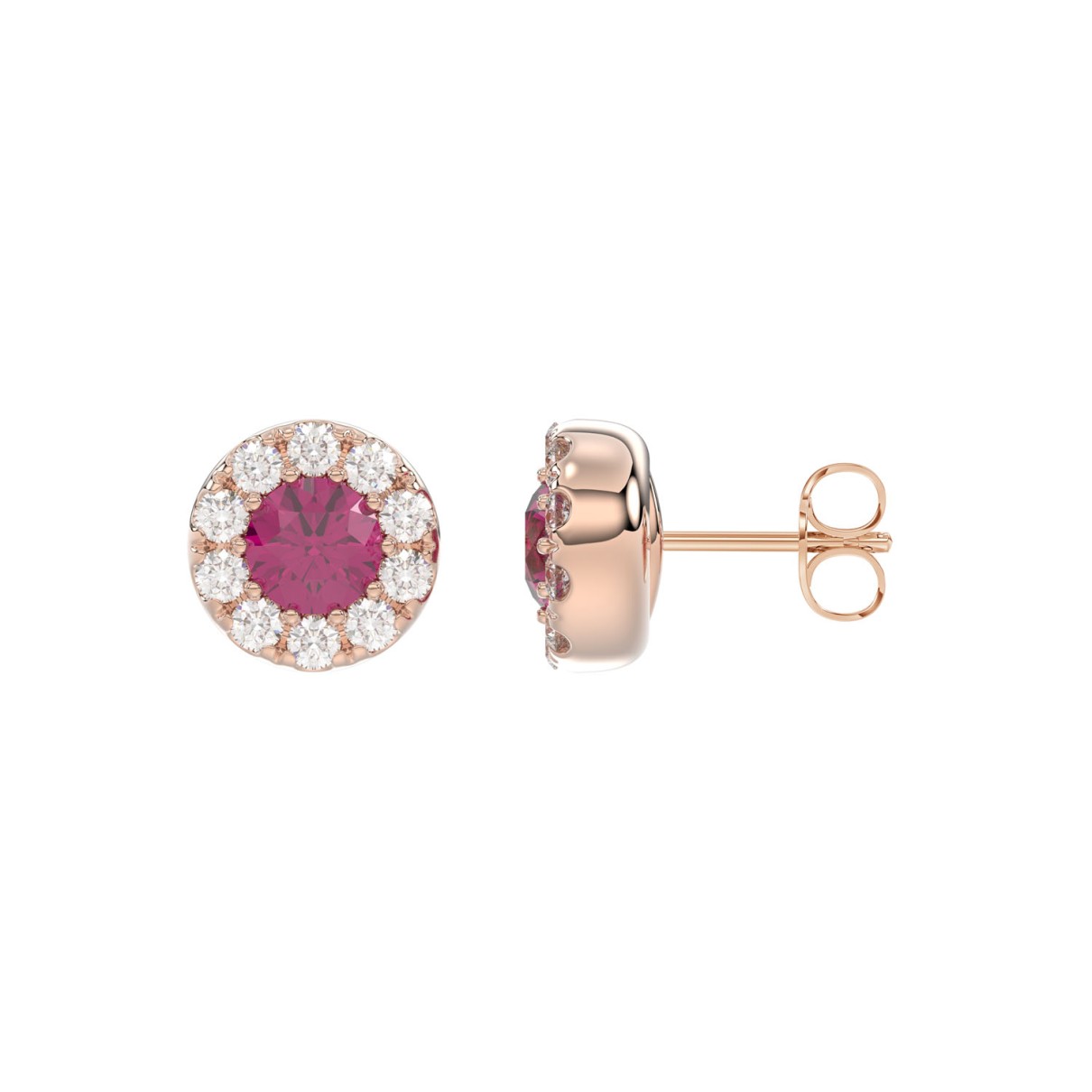 LADIES EARRINGS 5/8CT ROUND/RUBY DIAMOND 14K ROSE GOLD 