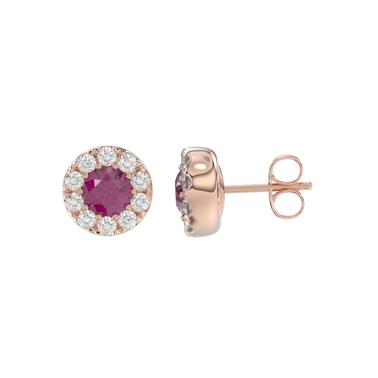 LADIES EARRINGS 5/8CT ROUND/RUBY DIAMOND 14K ROSE GOLD (CENTER STONE RUBY DIAMOND 3/4CT)