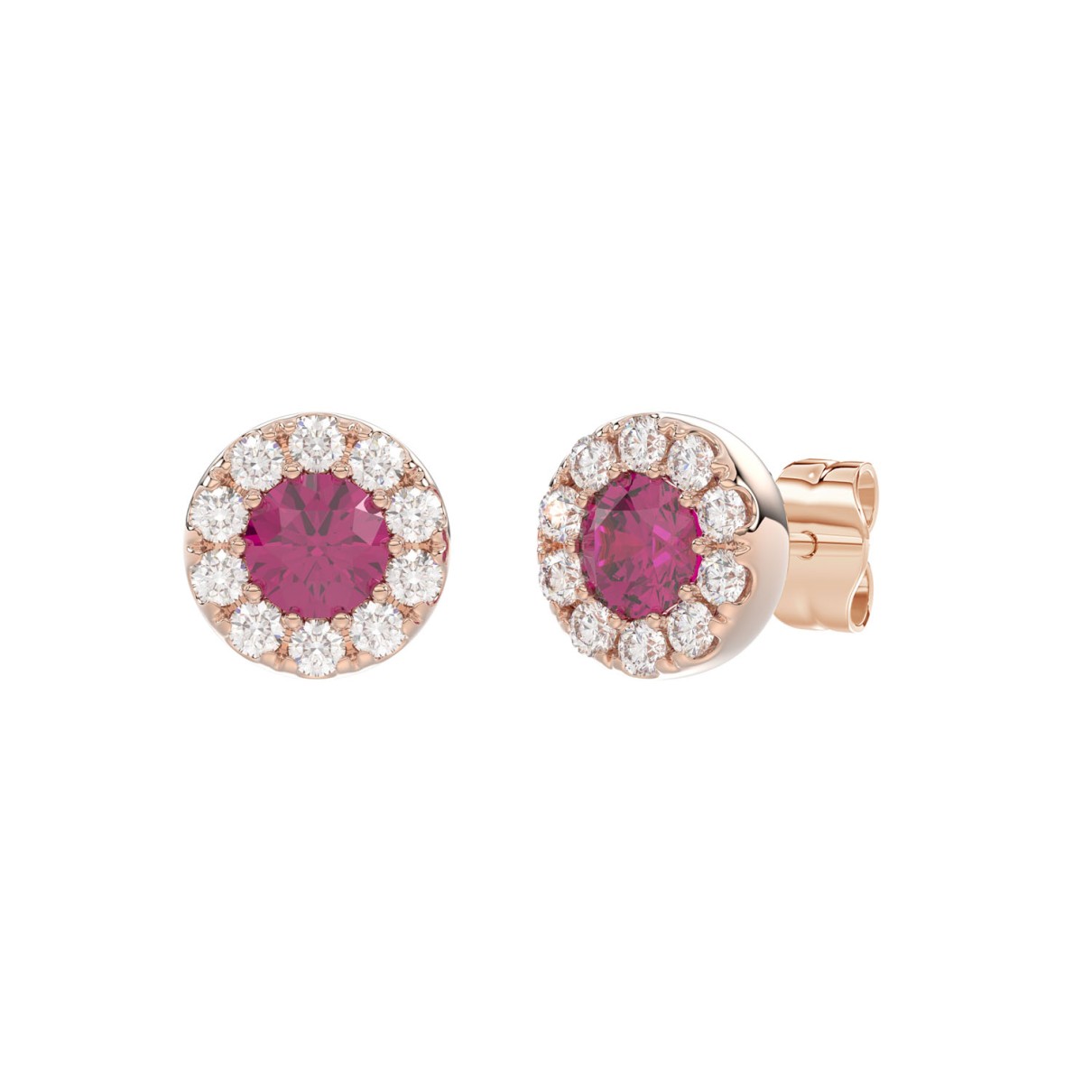 LADIES EARRINGS 5/8CT ROUND/RUBY DIAMOND 14K ROSE GOLD 