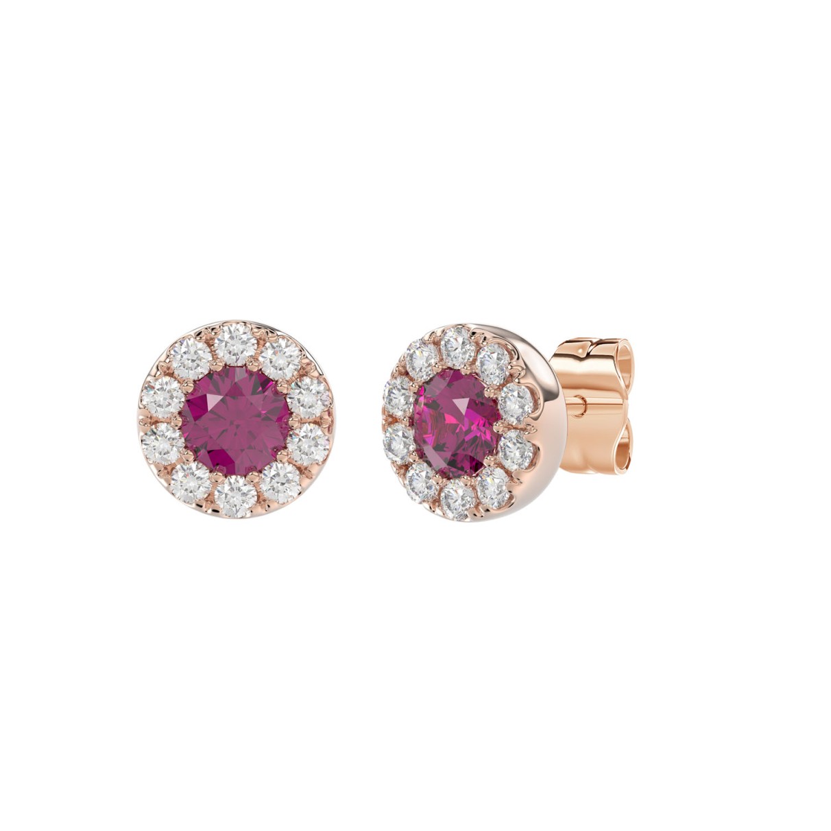 LADIES EARRINGS 5/8CT ROUND/RUBY DIAMOND 14K ROSE GOLD (CENTER STONE RUBY DIAMOND 3/4CT)