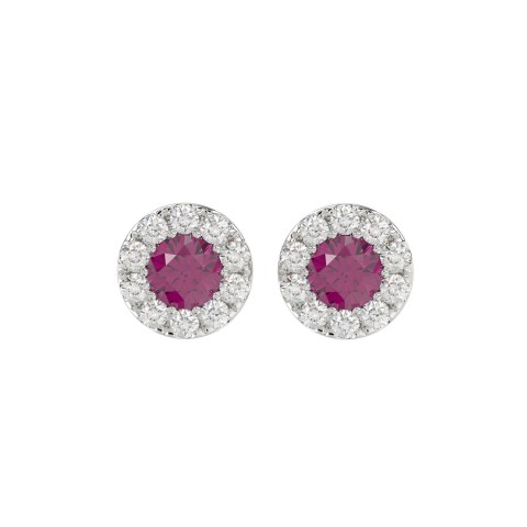 14K WHITE GOLD 1/2CT ROUND/ROUND RUBY DIAMOND LADIES EARRING (ROUND RUBY 1 1/3CT)