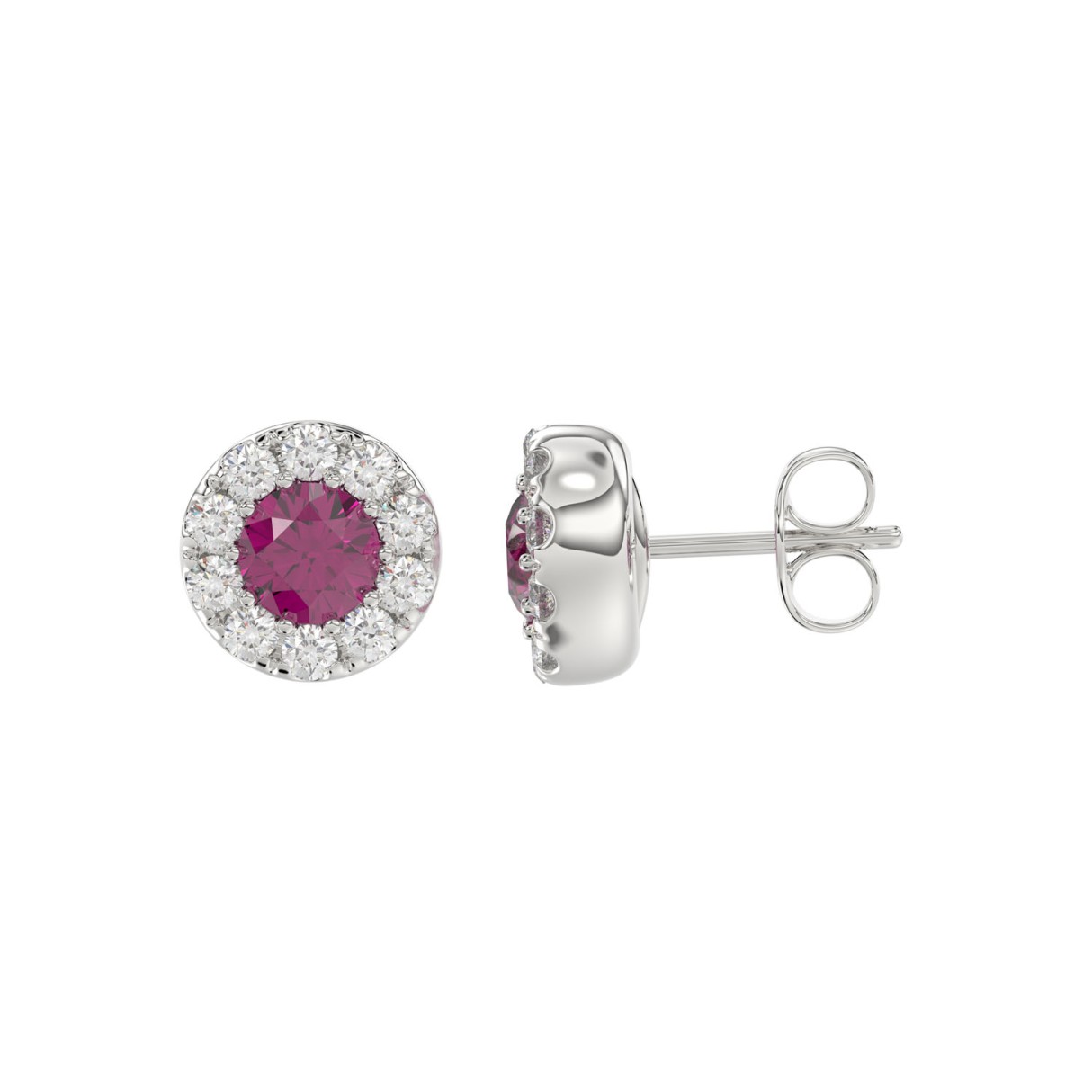 14K WHITE GOLD 1/2CT ROUND/ROUND RUBY DIAMOND LADIES EARRING (ROUND RUBY 1 1/3CT)