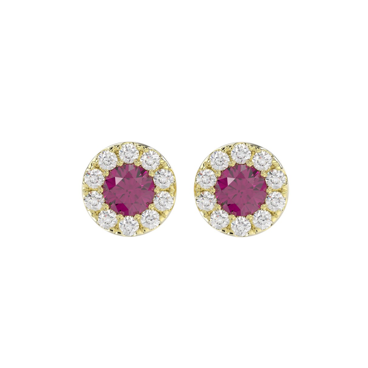 LADIES EARRINGS 5/8CT ROUND/RUBY DIAMOND 14K YELLO...