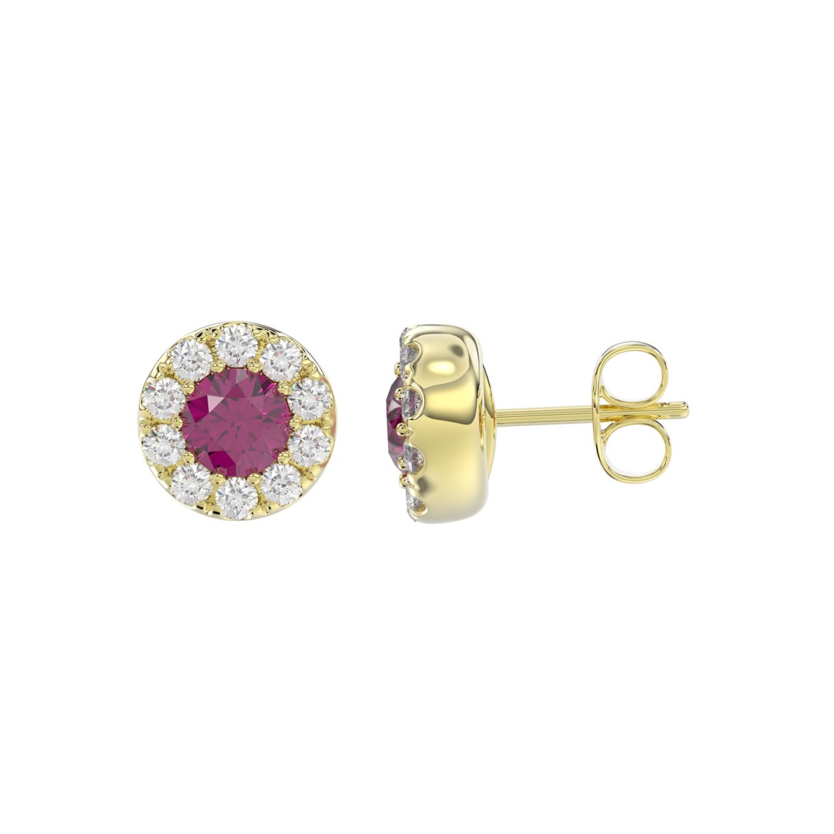 LADIES EARRINGS 5/8CT ROUND/RUBY DIAMOND 14K YELLOW GOLD (CENTER STONE RUBY DIAMOND 3/4CT)