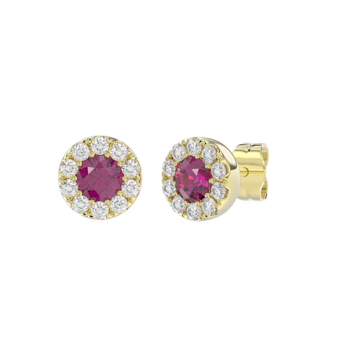 LADIES EARRINGS 5/8CT ROUND/RUBY DIAMOND 14K YELLOW GOLD (CENTER STONE RUBY DIAMOND 3/4CT)