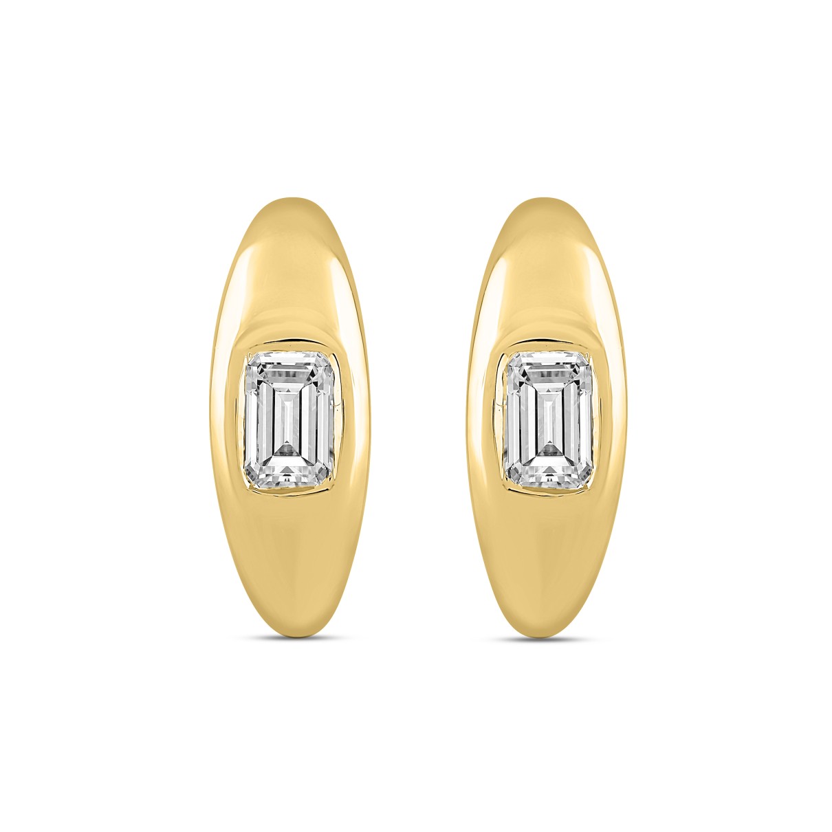 LADIES HOOP EARRINGS  2CT EMERALD DIAMOND 14K YELLOW GOLD
