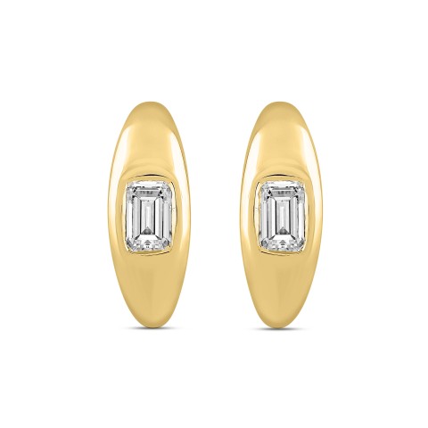 LADIES HOOP EARRINGS  2CT EMERALD DIAMOND 14K YELLOW GOLD