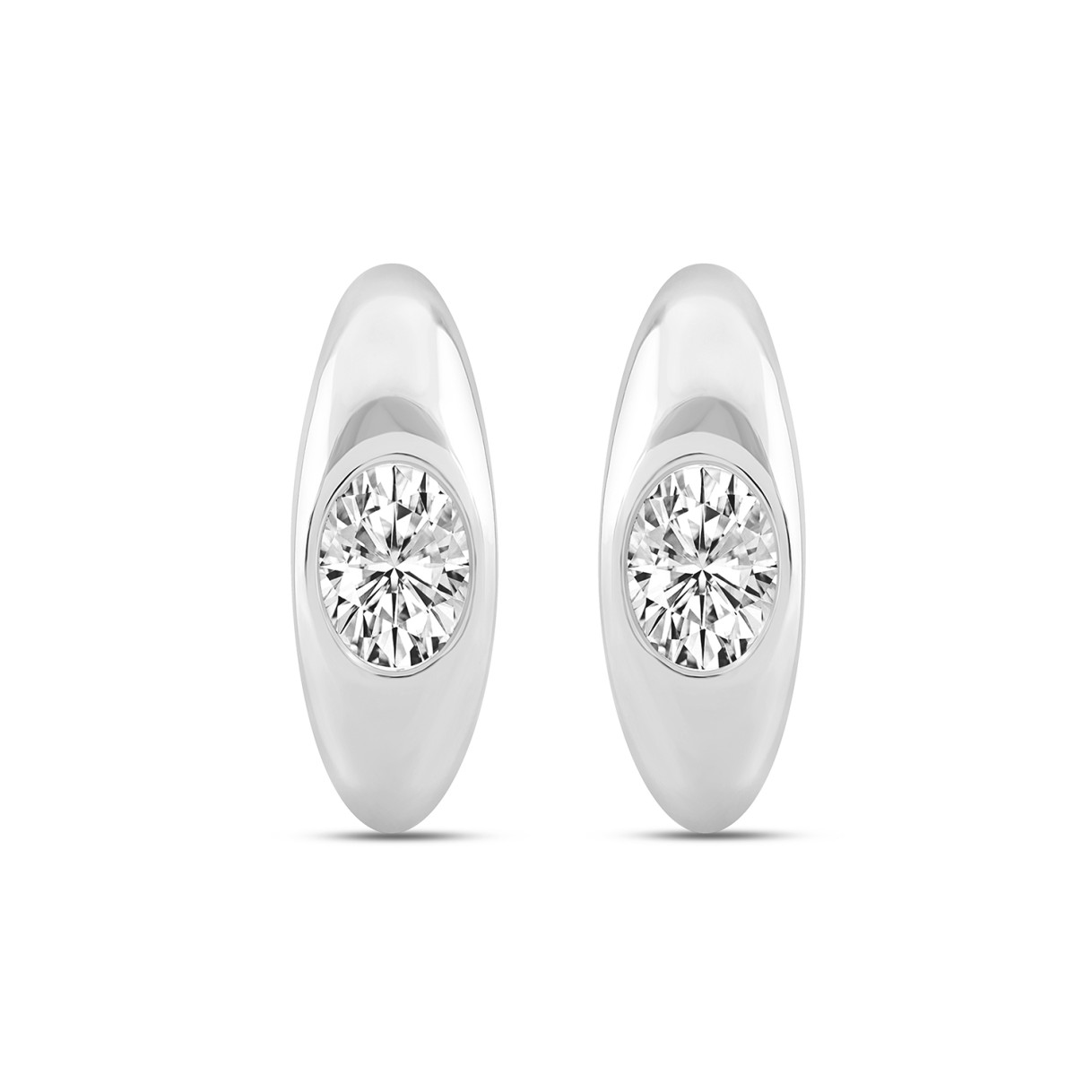 LADIES HOOP EARRINGS  2CT OVAL DIAMOND 14K WHITE GOLD